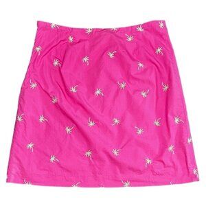 TALBOTS Preppy Palm Tree Embellished Cotton Poplin A-Line Skirt Pink & Green